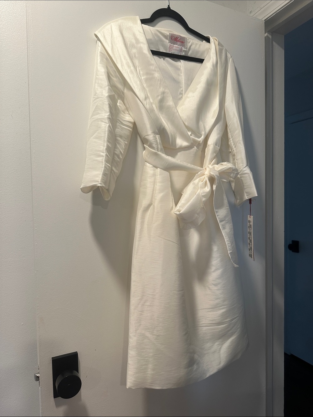 NWT Milano Ivory Satin-Effect Wrap Midi Dress with Sash
